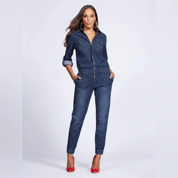 New York & Company Denim Jumpsuit Size XS - Picture 1 of 7